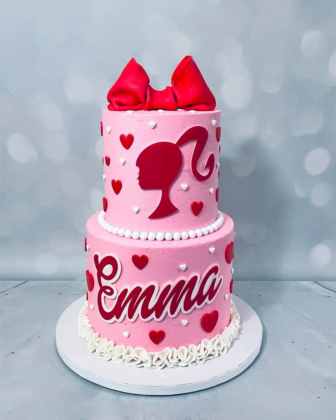 Custom Barbie-themed birthday cake by Sweet Cakes by Kristen