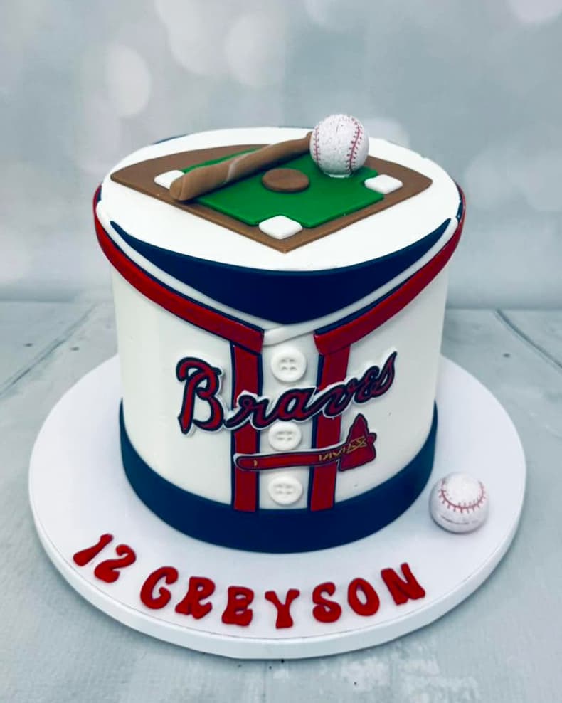 Custom six-inch baseball-themed birthday cake by Sweet Cakes by Kristen