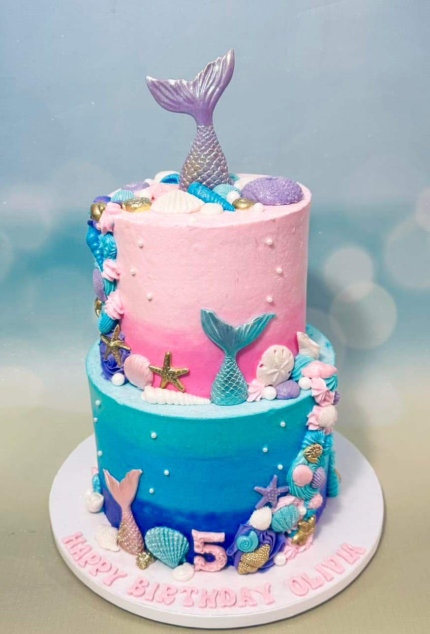 Custom mermaid-themed birthday cake by Sweet Cakes by Kristen