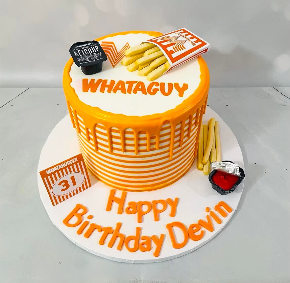 Custom Whataburger-inspired birthday cake by Sweet Cakes by Kristen