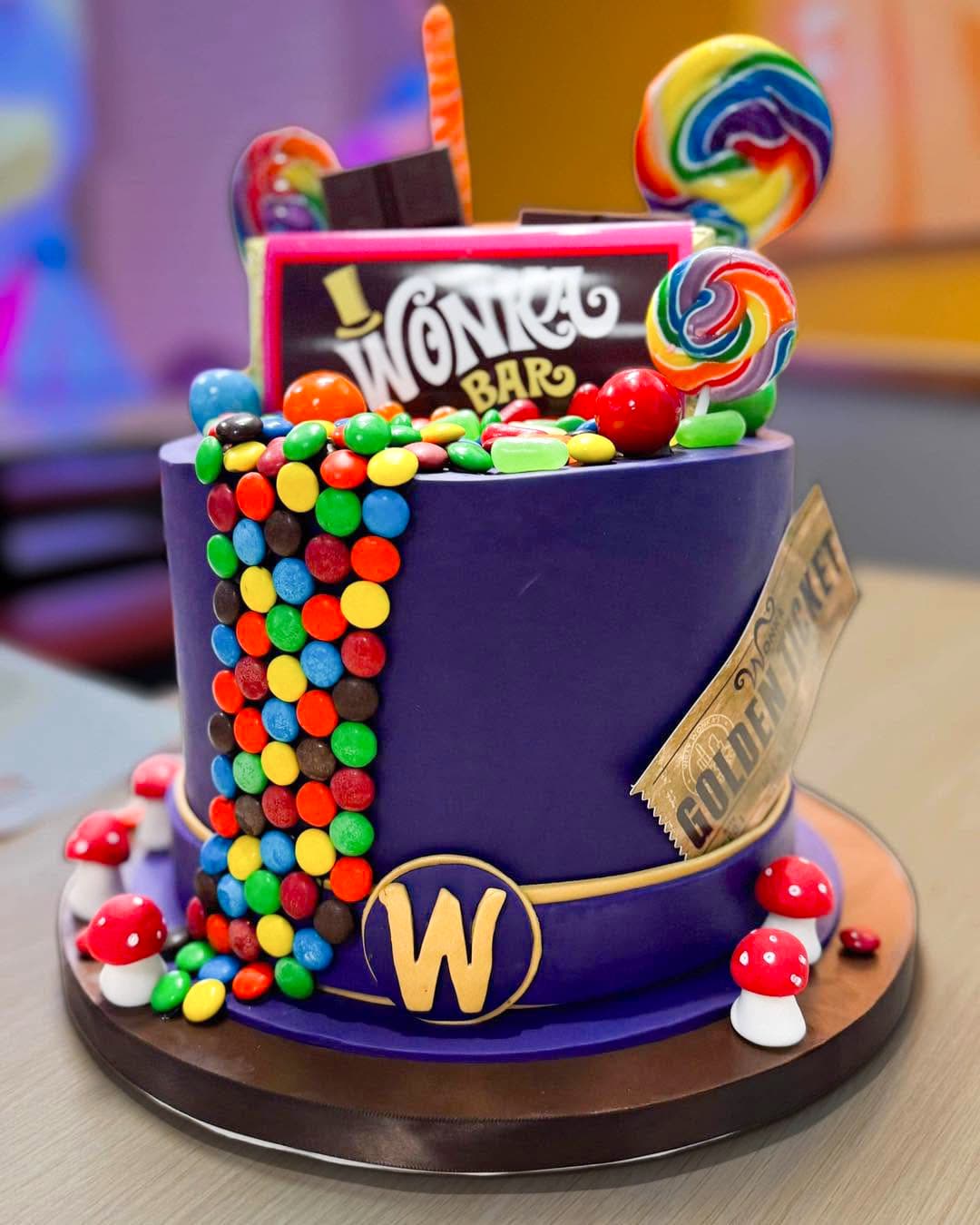 Custom Willy Wonka-inspired birthday cake by Sweet Cakes by Kristen