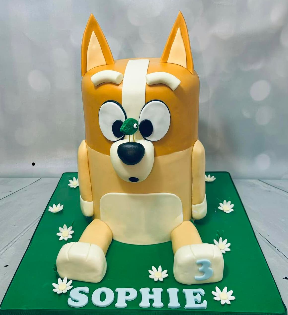 Bluey-inspired sculpted character birthday cake by Sweet Cakes by Kristen