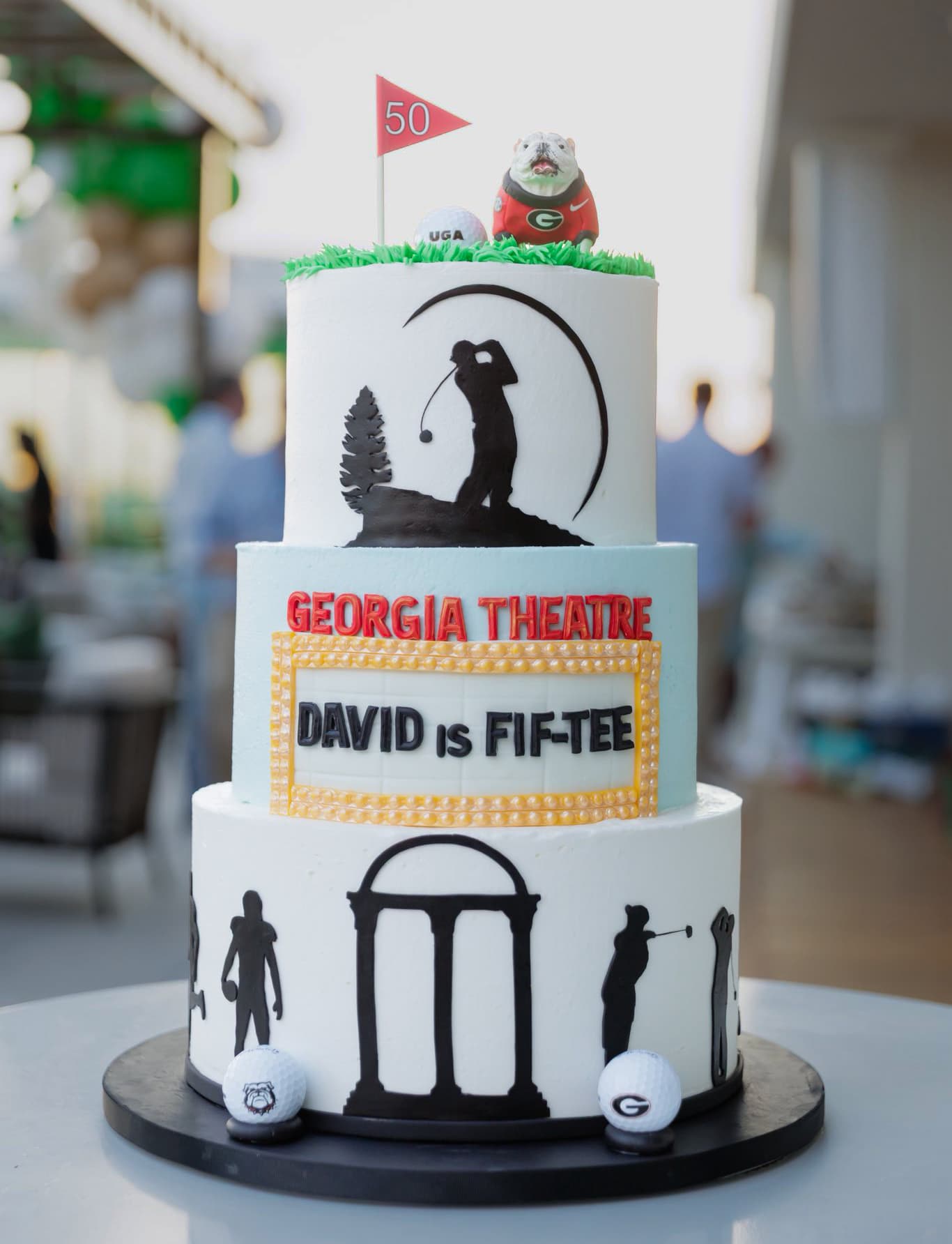 Golf themed 50th birthday cake with custom Georgia and golf decorations by Sweet Cakes by Kristen