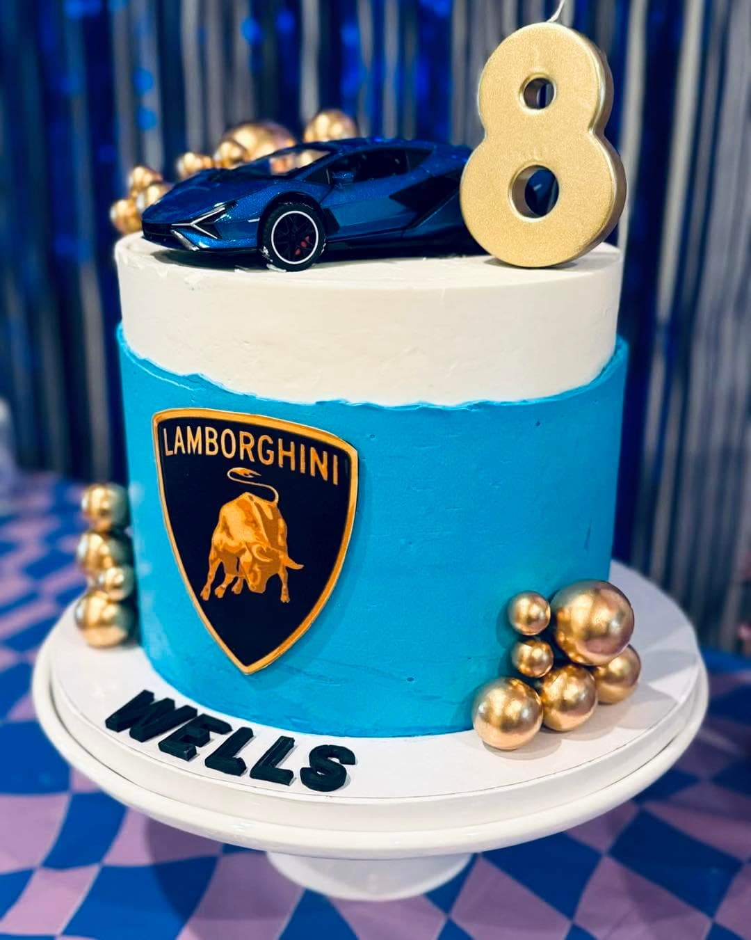 Custom Lamborghini sports car-themed birthday cake by Sweet Cakes by Kristen