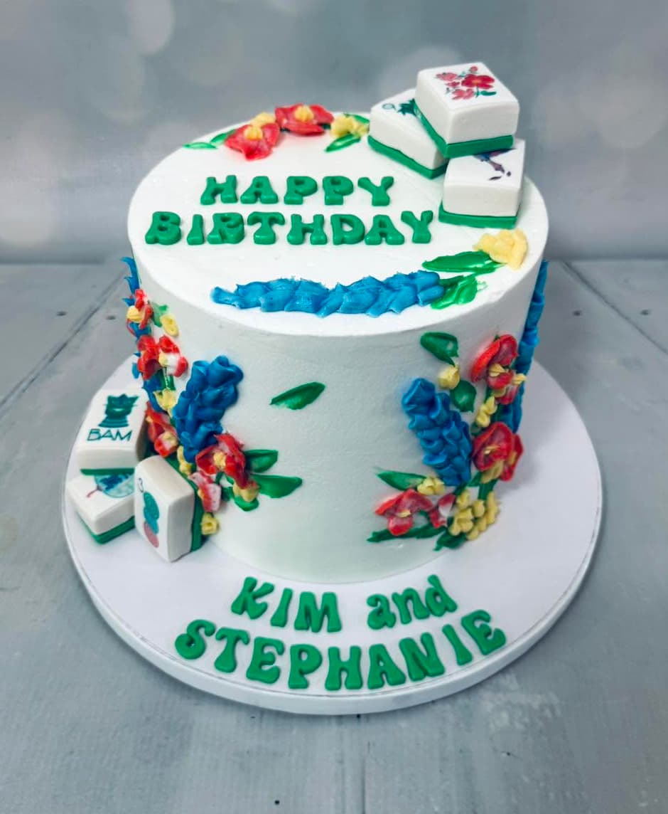 Custom Mahjong-themed celebration cake by Sweet Cakes by Kristen