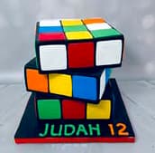 Rubik's Cube inspired sculpted cake by Sweet Cakes by Kristen