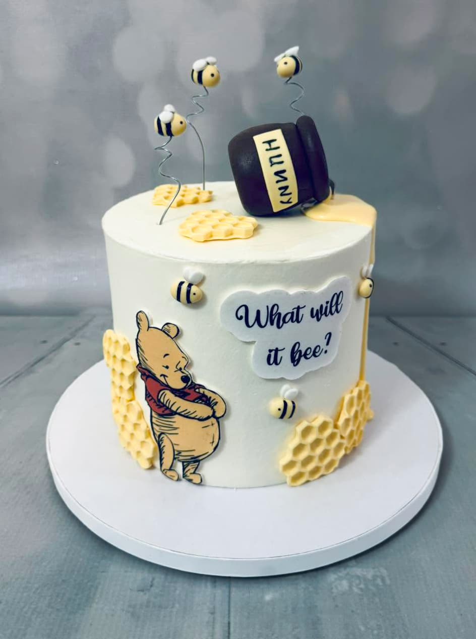 Winnie the Pooh themed baby shower cake by Sweet Cakes by Kristen