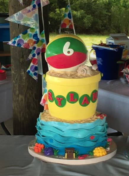 Beach-themed fondant celebration cake by Sweet Cakes by Kristen