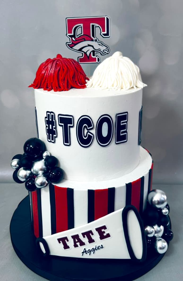 Custom high school cheerleading celebration cake by Sweet Cakes by Kristen
