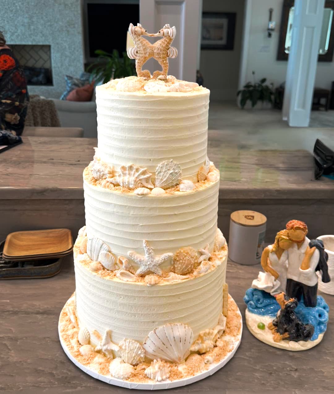 Custom seashell themed wedding cake by Sweet Cakes by Kristen in Pensacola, Florida